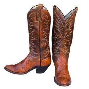 Vintage Womens Cowboy Boots Brown Eel Leather Ladies Size 6.5 C Wide Western